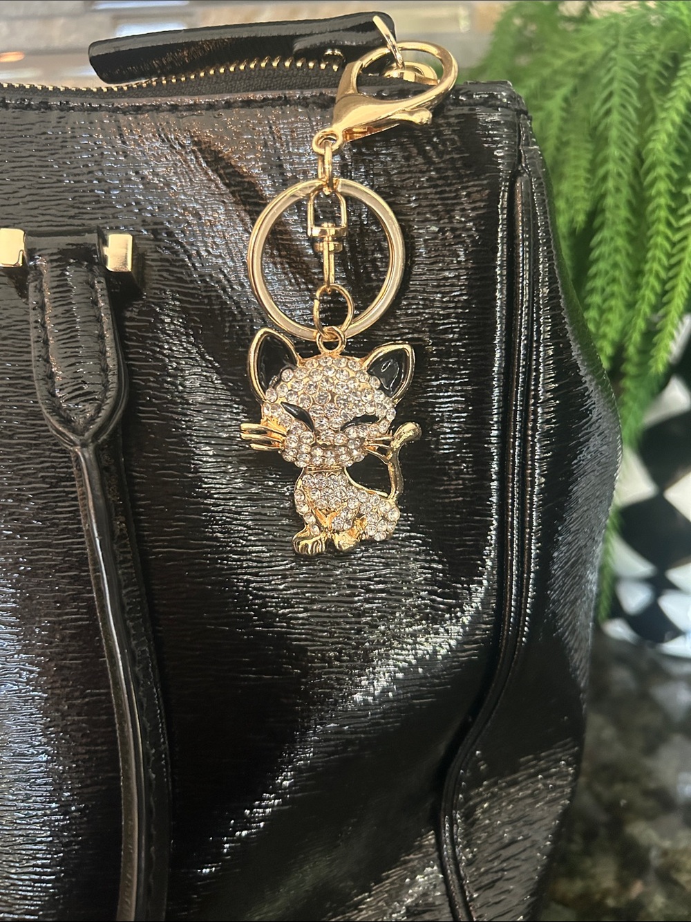 🐈‍⬛Gold and Black Crystal Cat Keychain Charm 🐈‍⬛